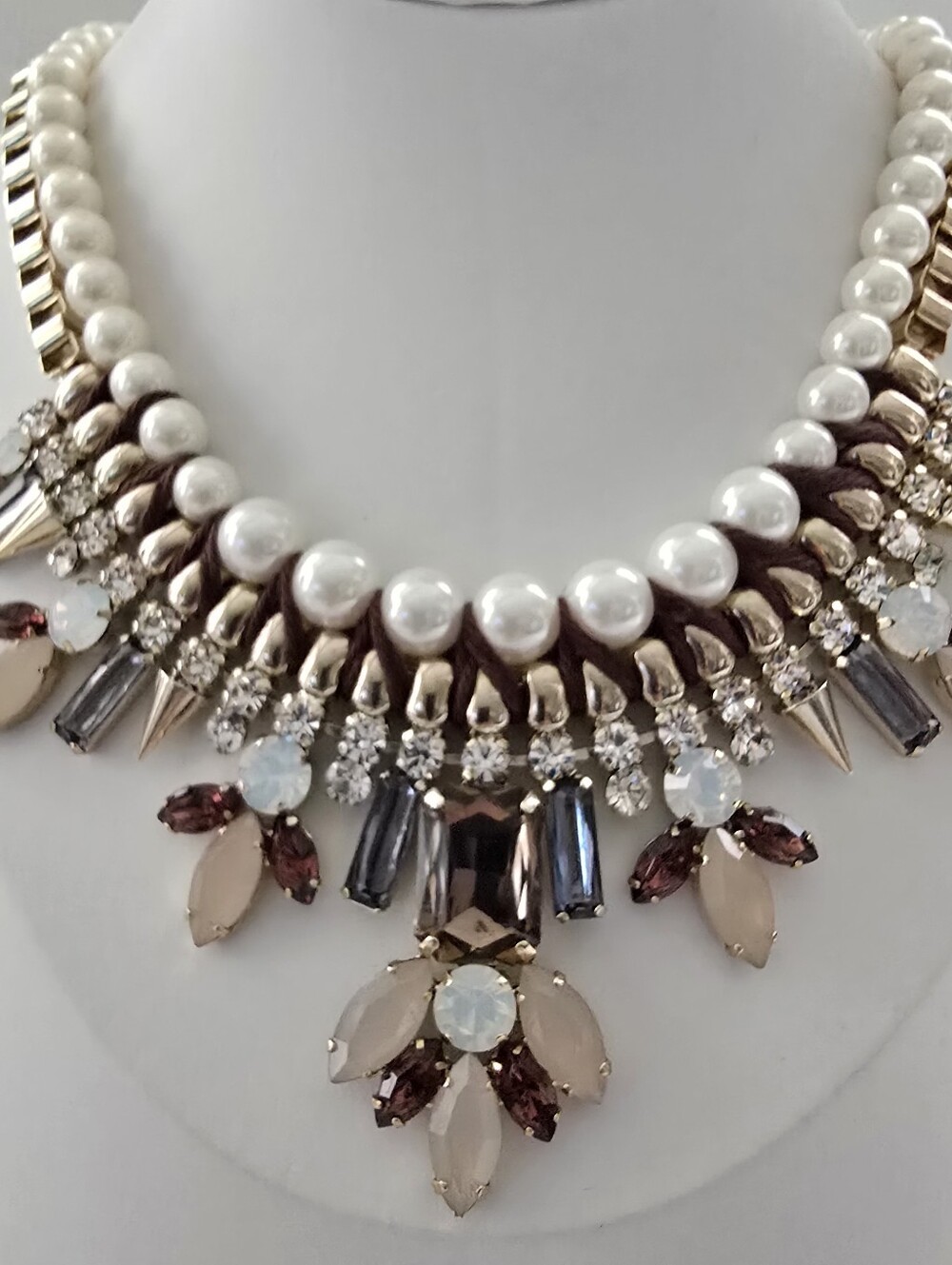 Cara New York -  Pearl & Crystal Statement Necklace - Ivory and Champagne